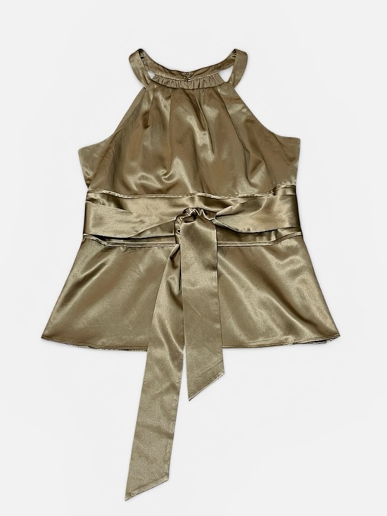 Ann Taylor Silk Cotton Peplum Halter Top w/ Self-Tie Waist in Antique Gold Sz 8 - Picture 7 of 12